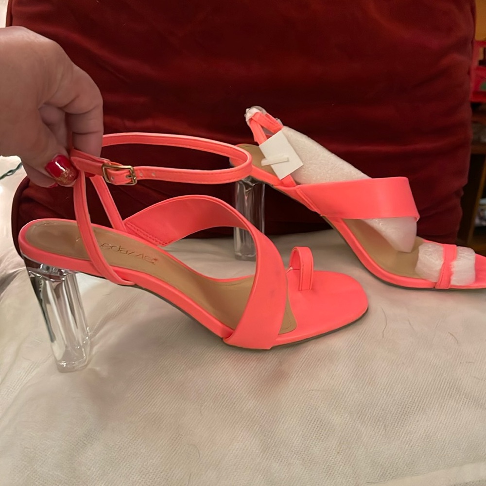 Dress sandals, neon coral size 6 new in the box with tags